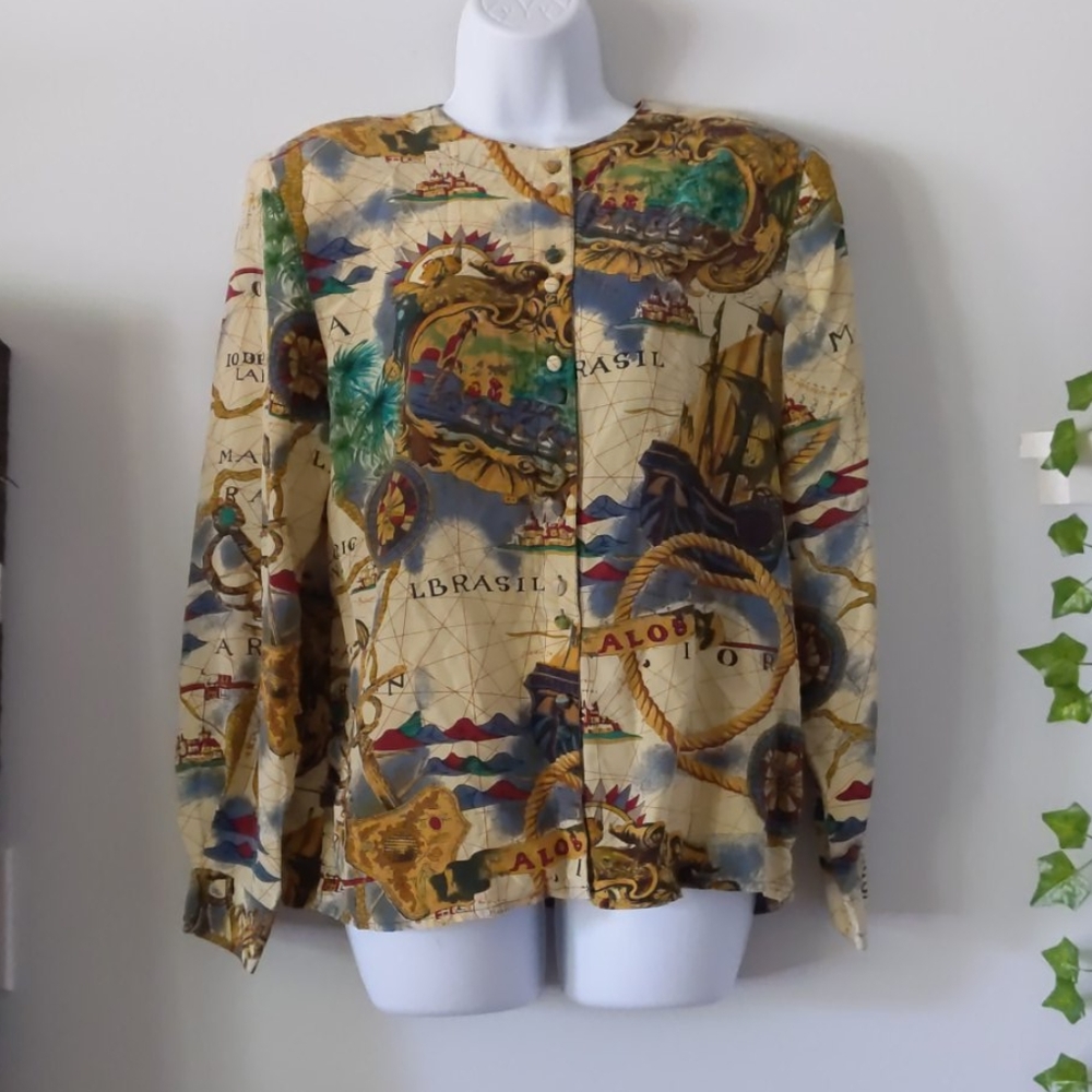 Tess 100% silk Vintage Button Up Top